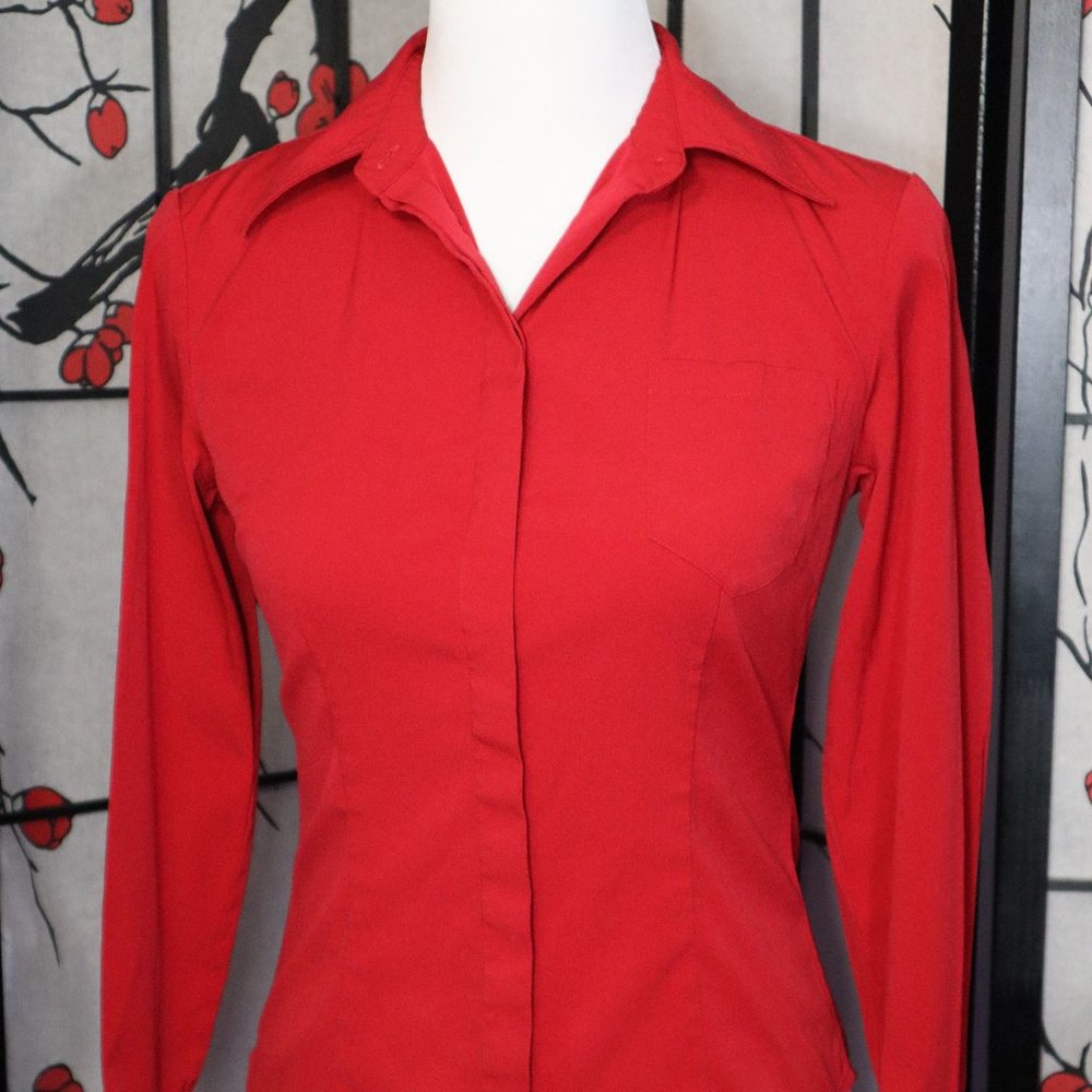Express Red Long Sleeve Stretch Dress Shirt, Size 1/2
